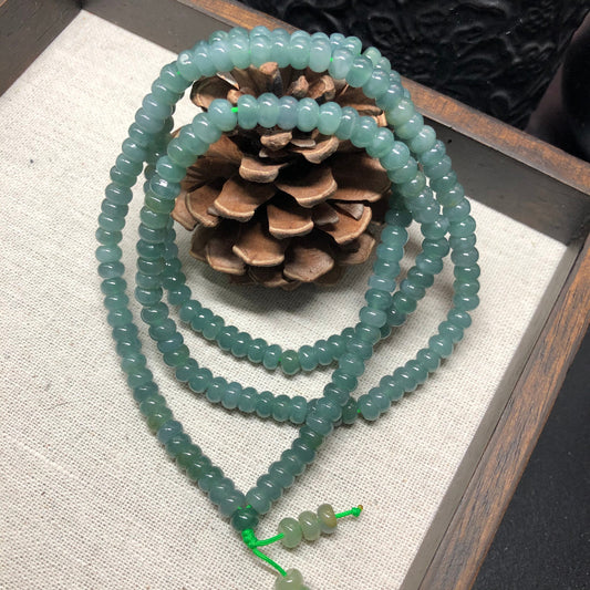 5.5mm Grade A Dainty Icy Green Blue Bead Jadeite Jade Bracelet Necklace 225mm length