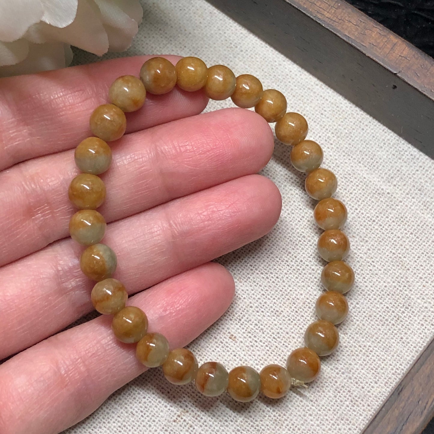 6.7mm Grade A Green Jadeite Jade Peace Donut Bracelet 6.7mm x 25