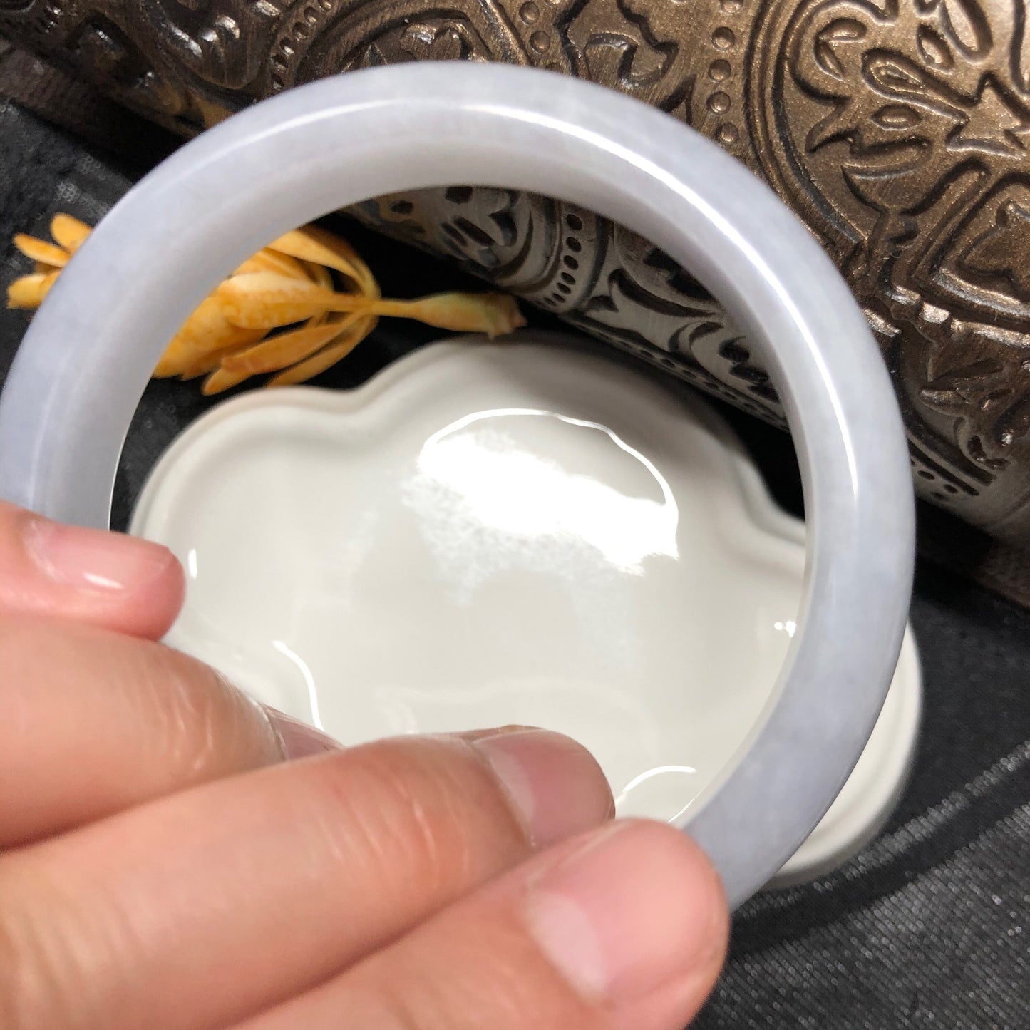 55mm Grade A Icy LIGHT LAVENDER D-SHAPED Jadeite Jade Bangle