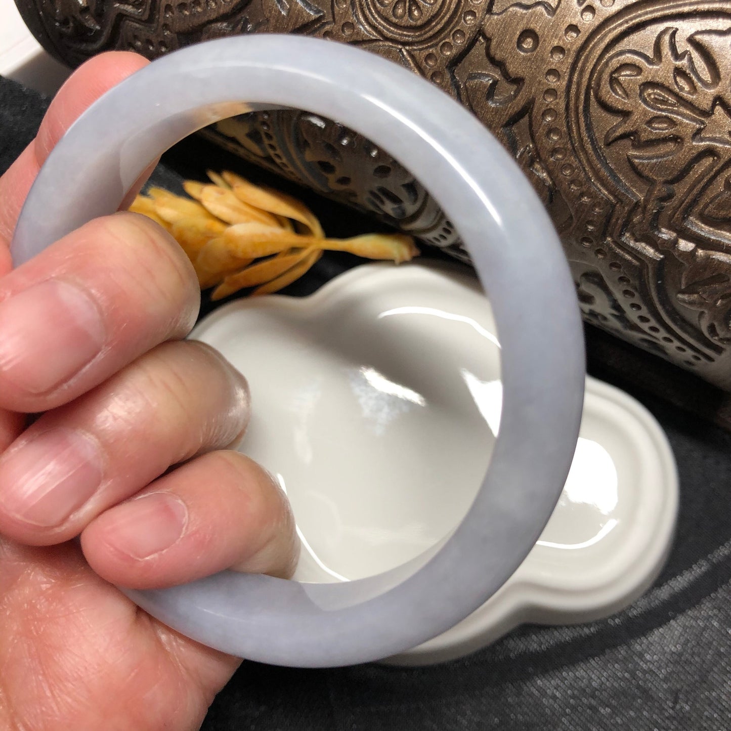 55mm Grade A Icy LIGHT LAVENDER D-SHAPED Jadeite Jade Bangle