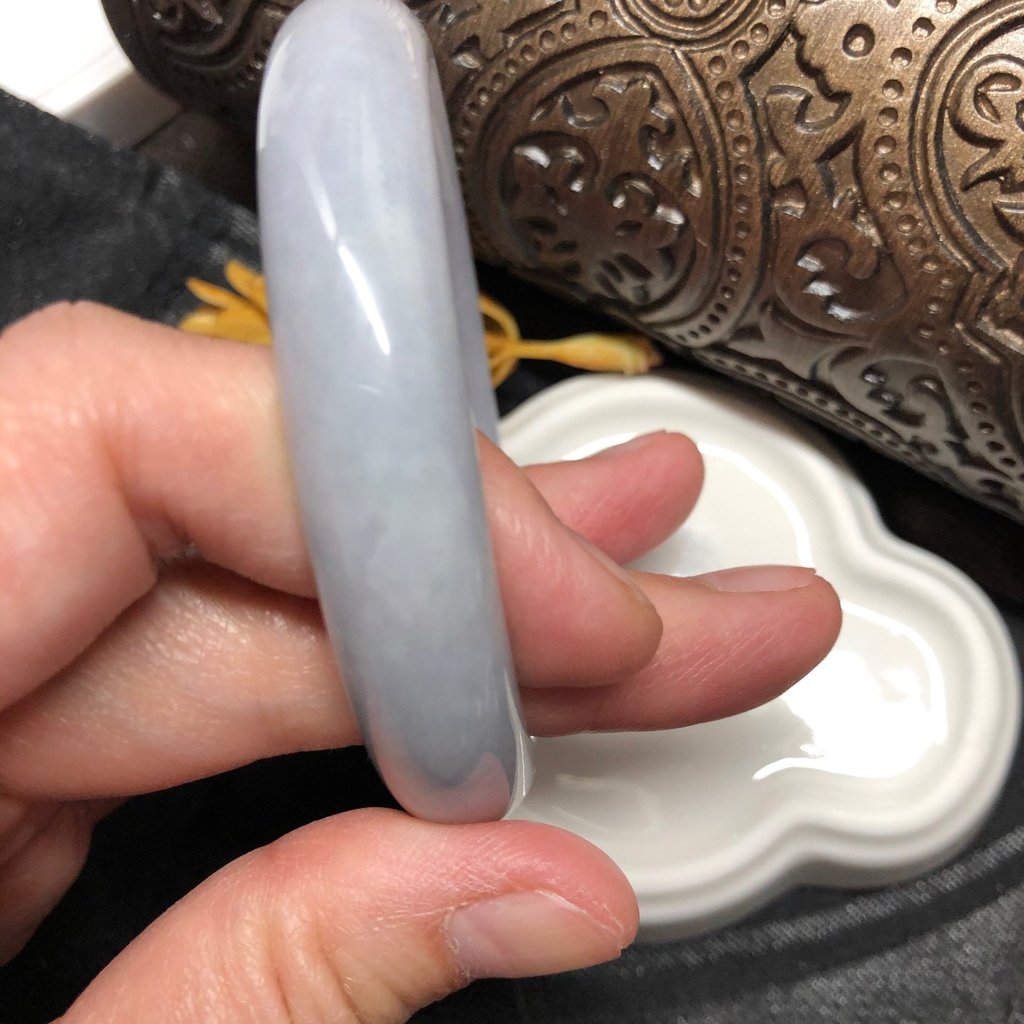 55mm Grade A Icy LIGHT LAVENDER D-SHAPED Jadeite Jade Bangle