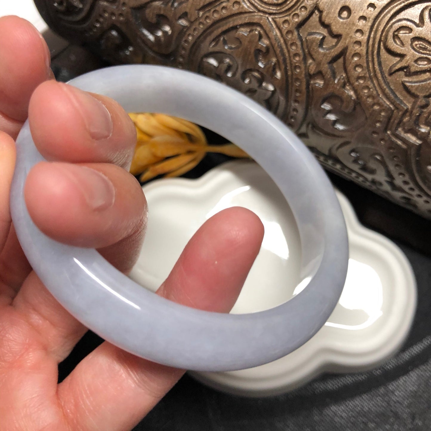 55mm Grade A Icy LIGHT LAVENDER D-SHAPED Jadeite Jade Bangle