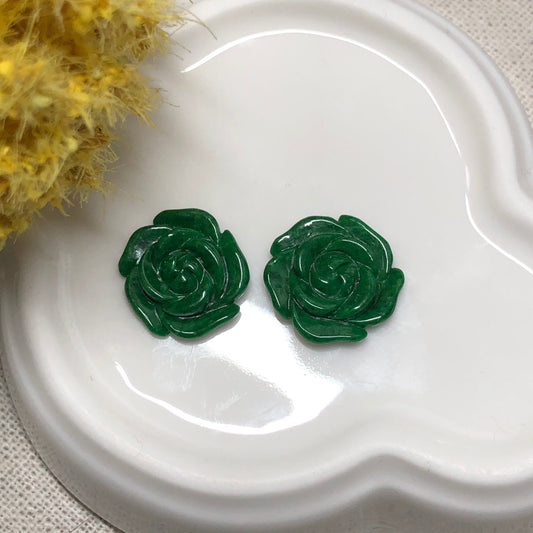 Grade A Carved Green Jadeite Jade Flower Gemstone Pendant Earring Customization