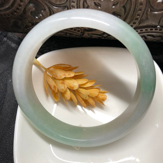 57mm Grade A icy Earthy green D-SHAPED Jadeite Jade Bangle