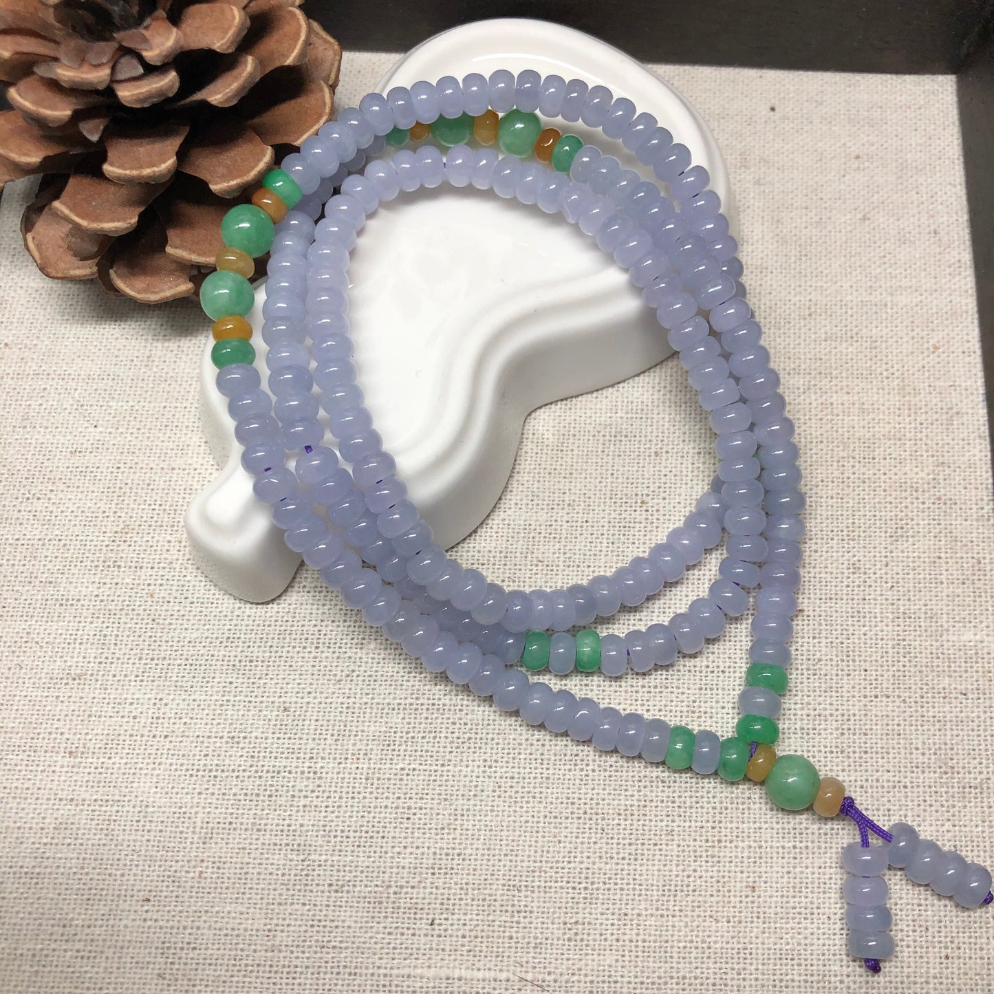 5.6 mm Grade A Dainty Icy Rich Lavender Bead Jadeite Jade Bracelet 225mm length