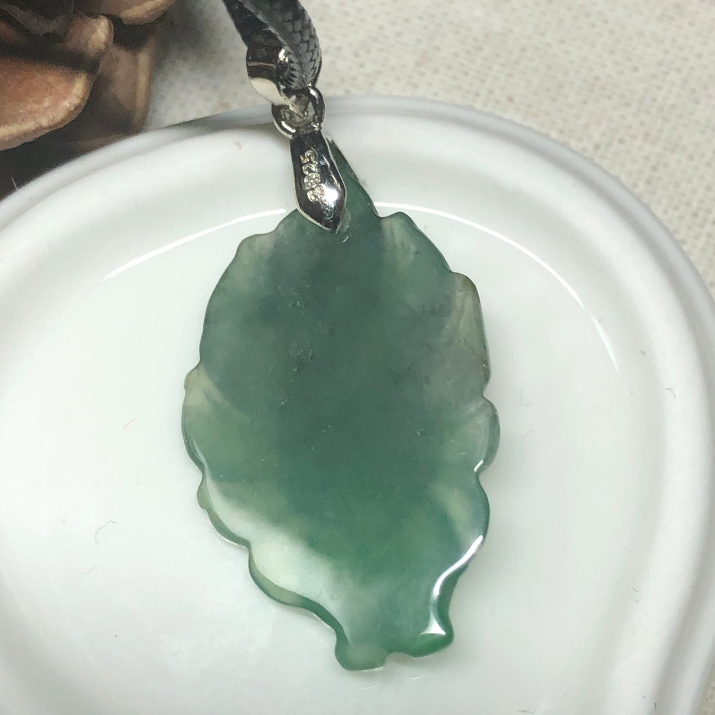 Certified Myanmar Grade A Carved Icy Green Foxtail Pendant with 925s buckle