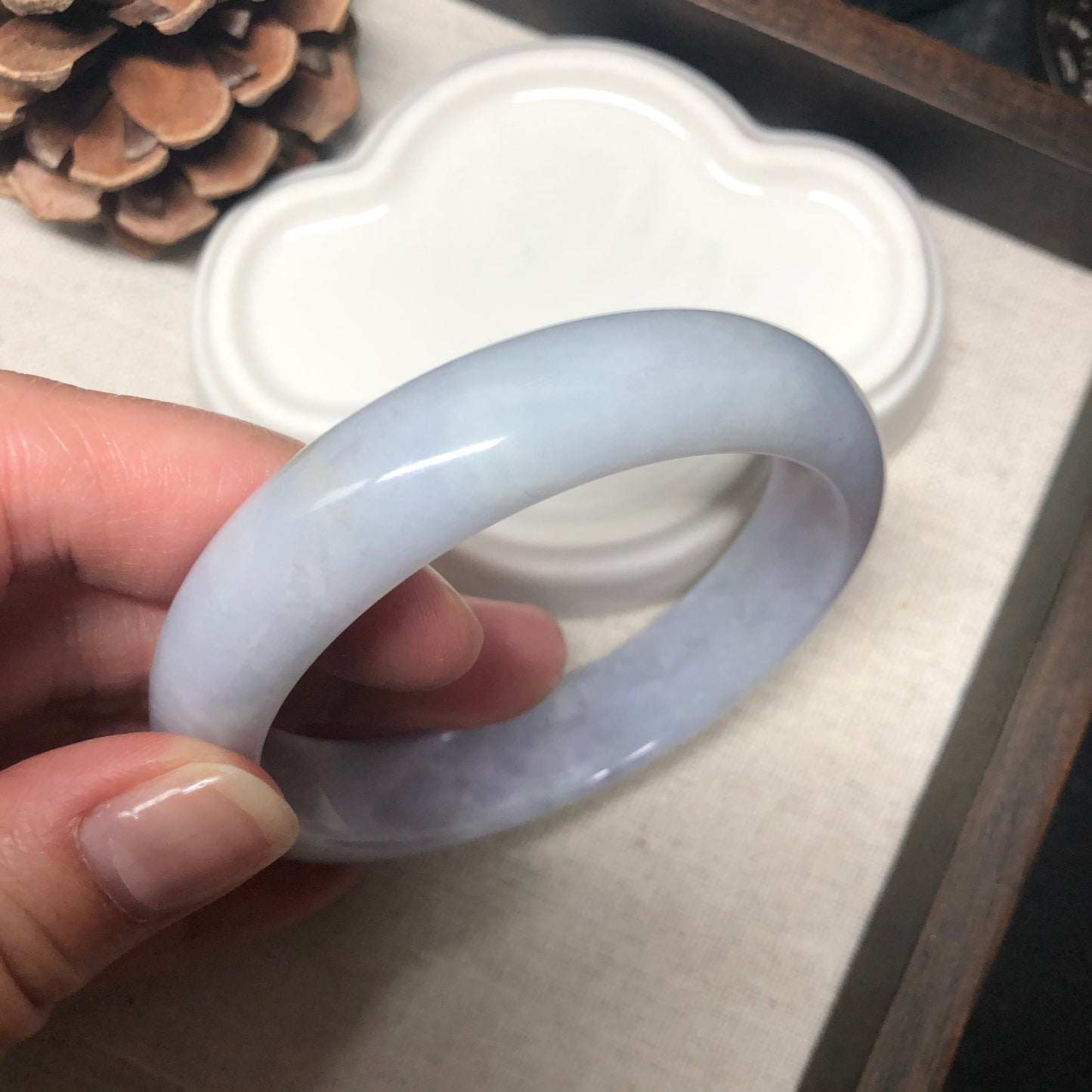 56 mm Grade A Myanmar Earthy Light Lavender Round D-Shaped Jadeite Jade Bangle