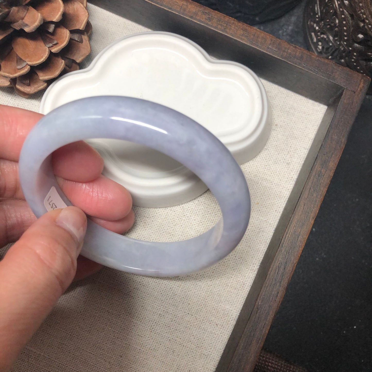 56 mm Grade A Myanmar Earthy Light Lavender Round D-Shaped Jadeite Jade Bangle