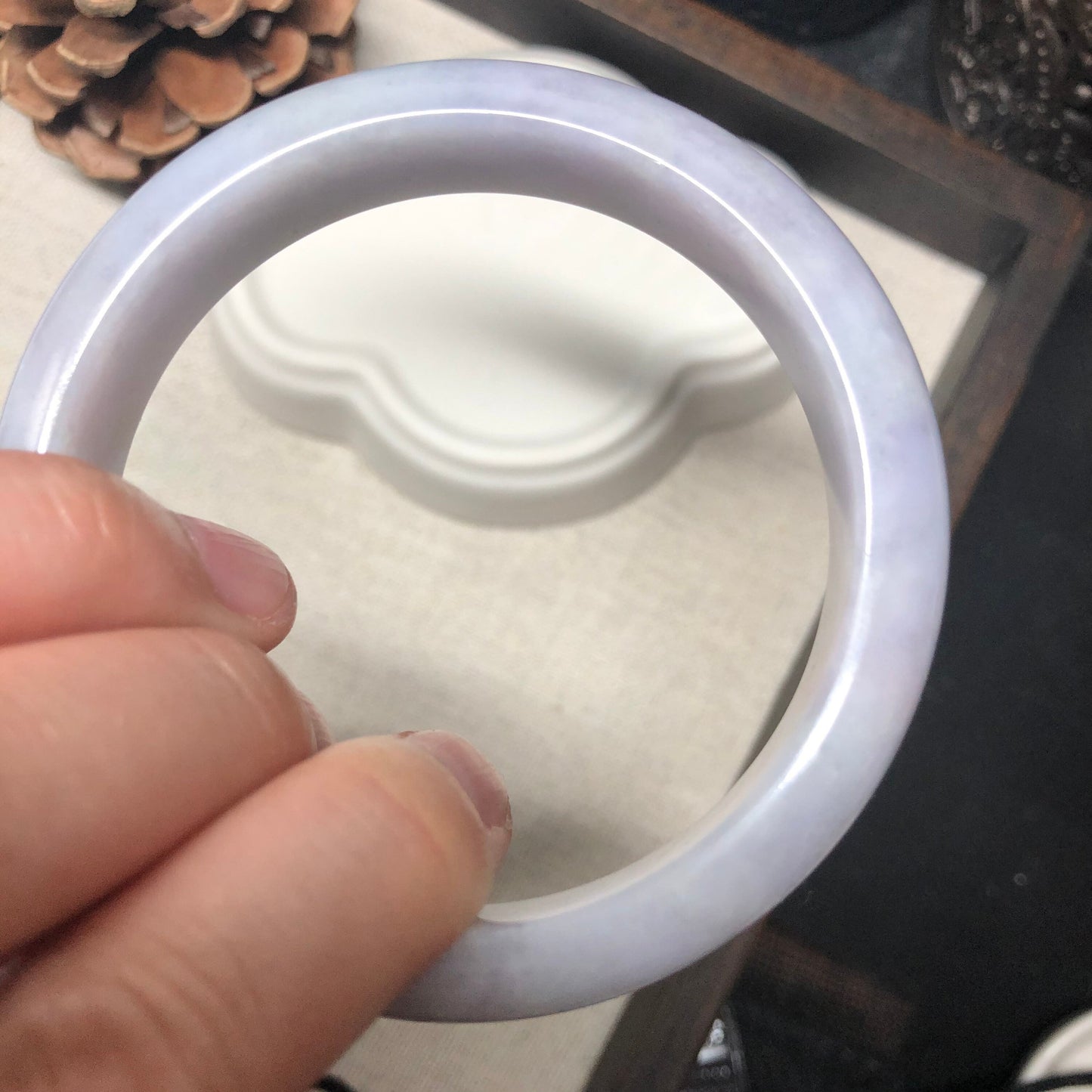 56 mm Grade A Myanmar Earthy Light Lavender Round D-Shaped Jadeite Jade Bangle