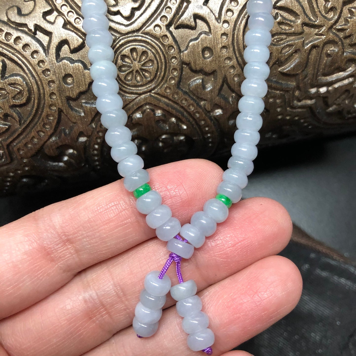 5.8mm Grade A Dainty Icy Blue Lavender Bead Jadeite Jade Bracelet 225mm length