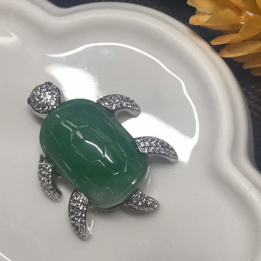 SALE: Grade A Green Jadeite Jade Unique Turtle Pendant 925 Silver