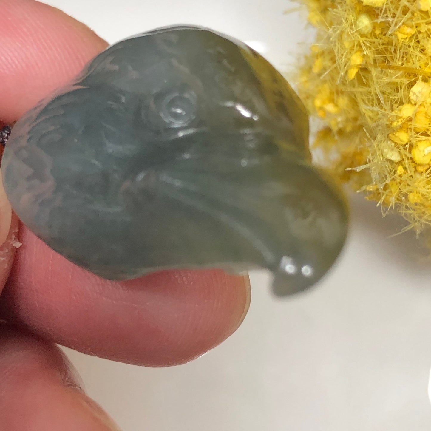 Grade A Myanmar Translucent Carved Eagle Head Jadeite Jade Pendant with Tie Rope Skeleton