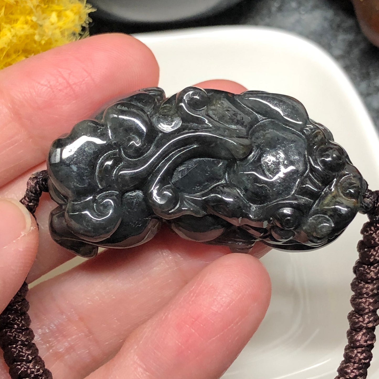 46.2mm Grade A carved Black Wuji Pixiu Jadeite Jade Pendant or Bracelet