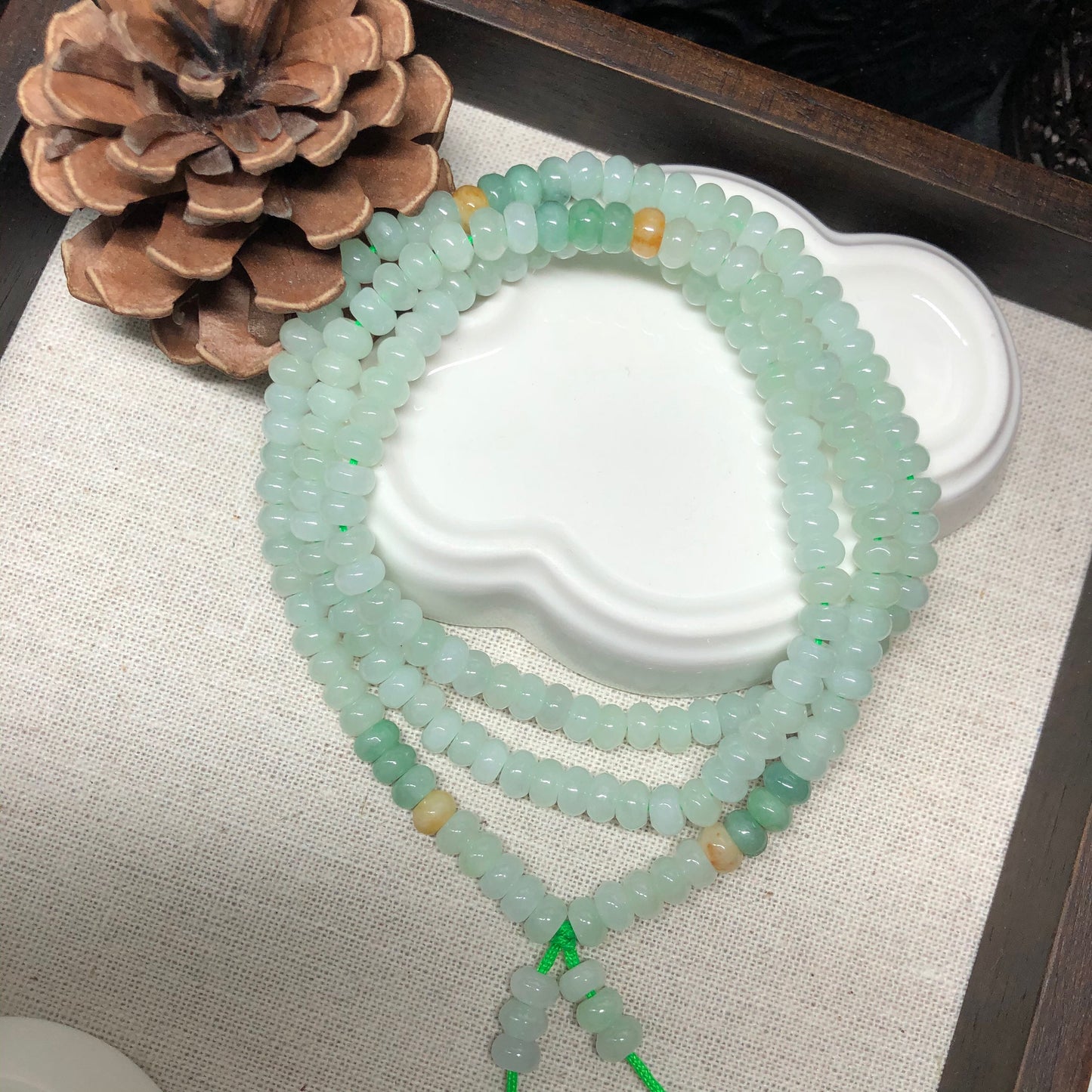 5.6 mm Grade A Icy Glutinous Light Green Jadeite Jade Flat Bead Bracelet