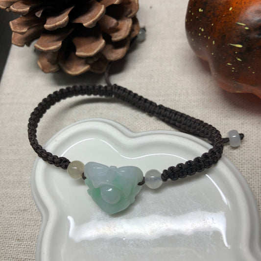 13.2 mm Grade A carved Green Flower Jade Jadeite Bracelet tie knot bracelet One Size