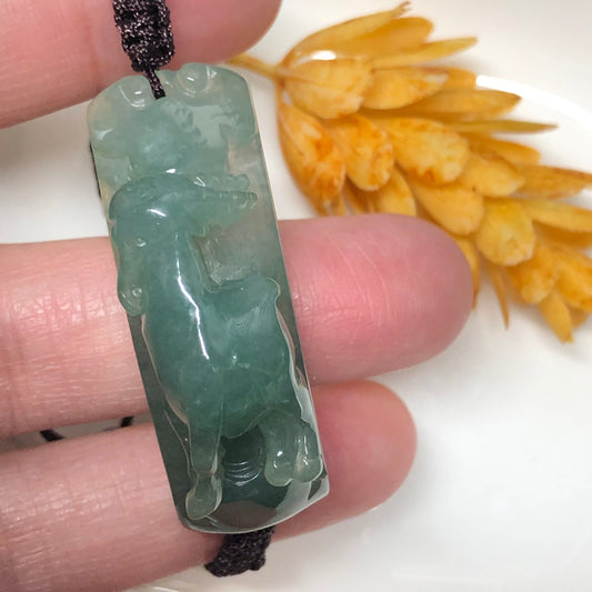 41.2mm Grade A carved Green Goat Ram Jadeite Jade tie Knot Rope Bracelet