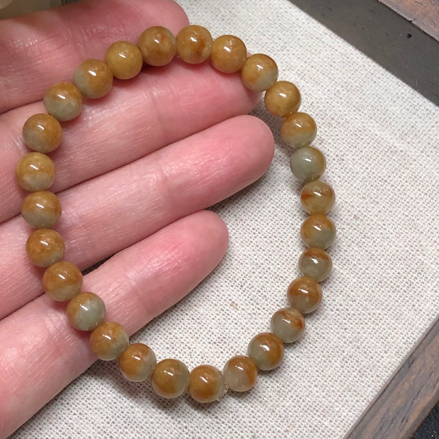 6.7mm Grade A Green Jadeite Jade Peace Donut Bracelet 6.7mm x 25