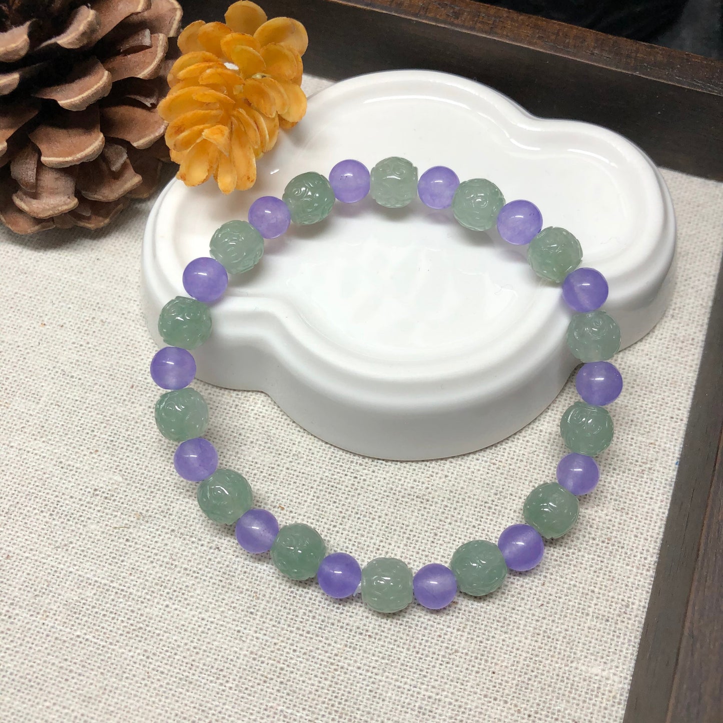 7.7 mm Grade A Icy Jade Jadeite Bracelet 7.7 mm x 14 bead bracelet
