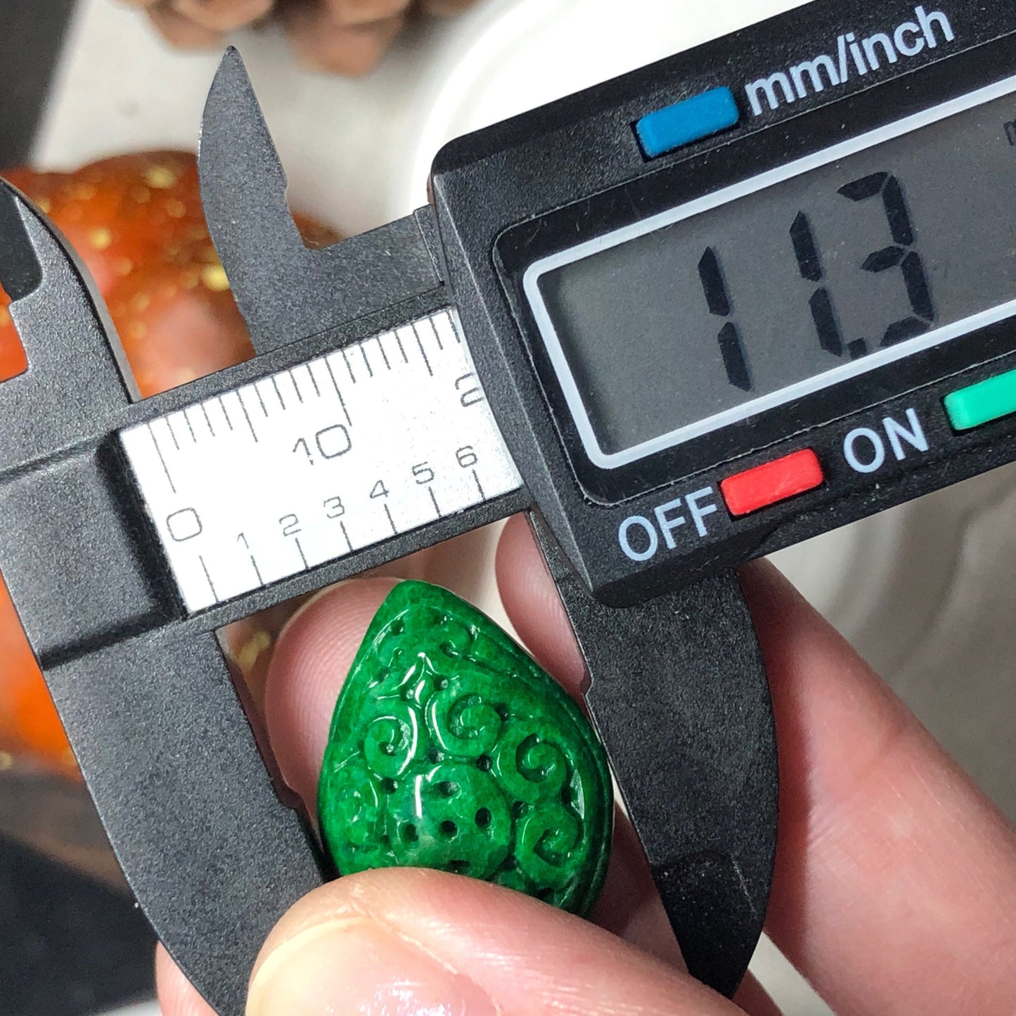 Certified Myanmar Grade A Sharp Green Carved Floral Design Pendant with silver buckle