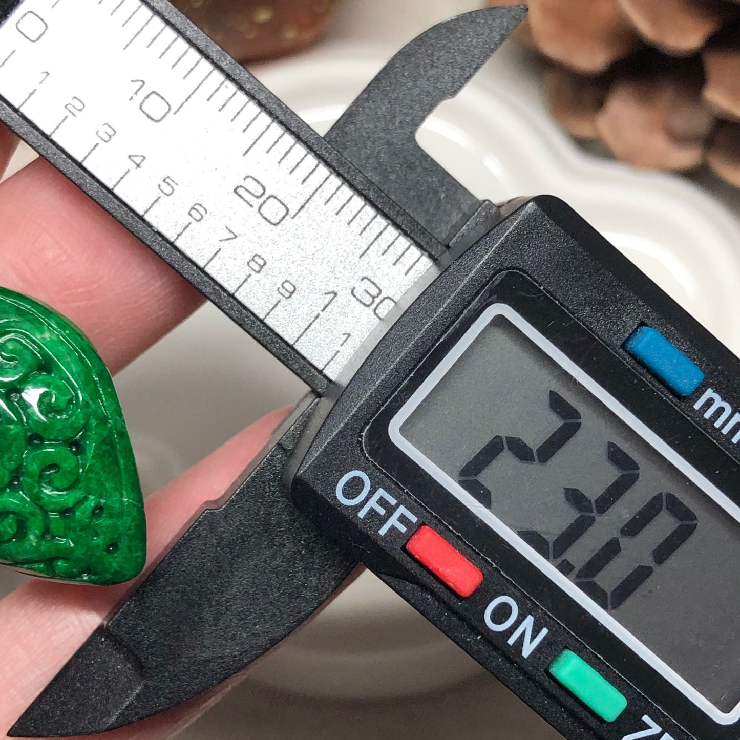 Certified Myanmar Grade A Sharp Green Carved Floral Design Pendant with silver buckle