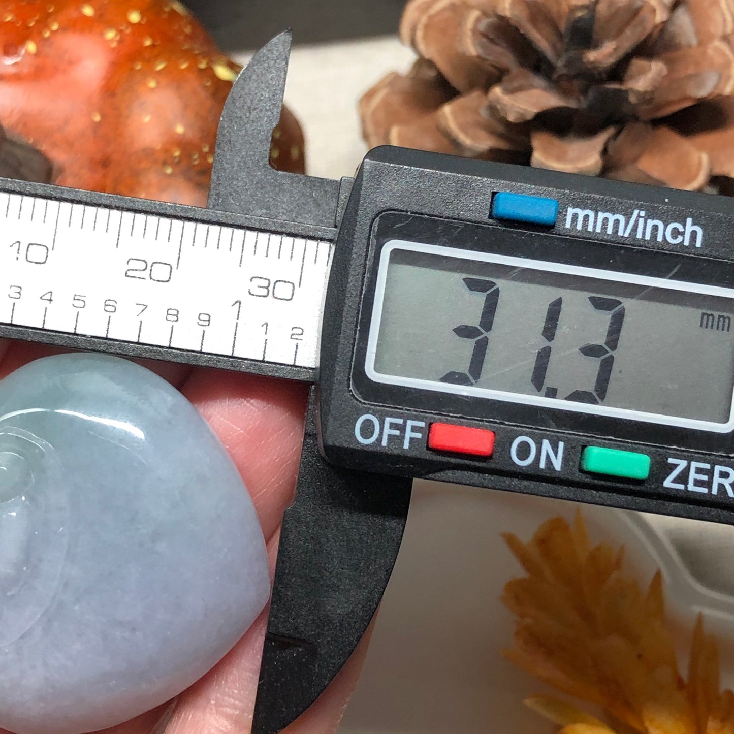 32.4 mm Certified Myanmar Grade A Lavender Blue Green Carved Ruyi Pendant with neck rope tie