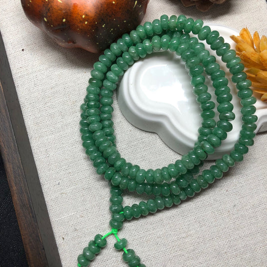 Reserved: 6.1 mm Grade A Icy Glutinous Green Jadeite Jade Flat Bead Bracelet