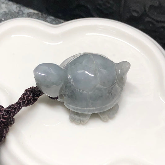 Certified Myanmar Grade A Jadeite Icy Wuji Grey Turtle Keychain or Pendant