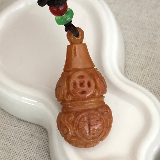 SALE: Grade A Myanmar Carved Red Brown Hulu Gourd Jadeite Jade Pendant Keychain Neck Rope Tie