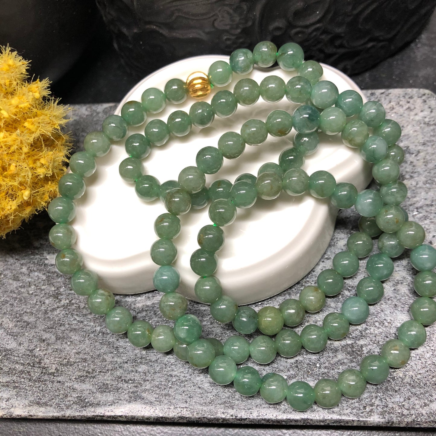 6.5 mm Grade A Green Jadeite Jade Bead Bracelet Necklace 6.5 mm x 103 pcs.