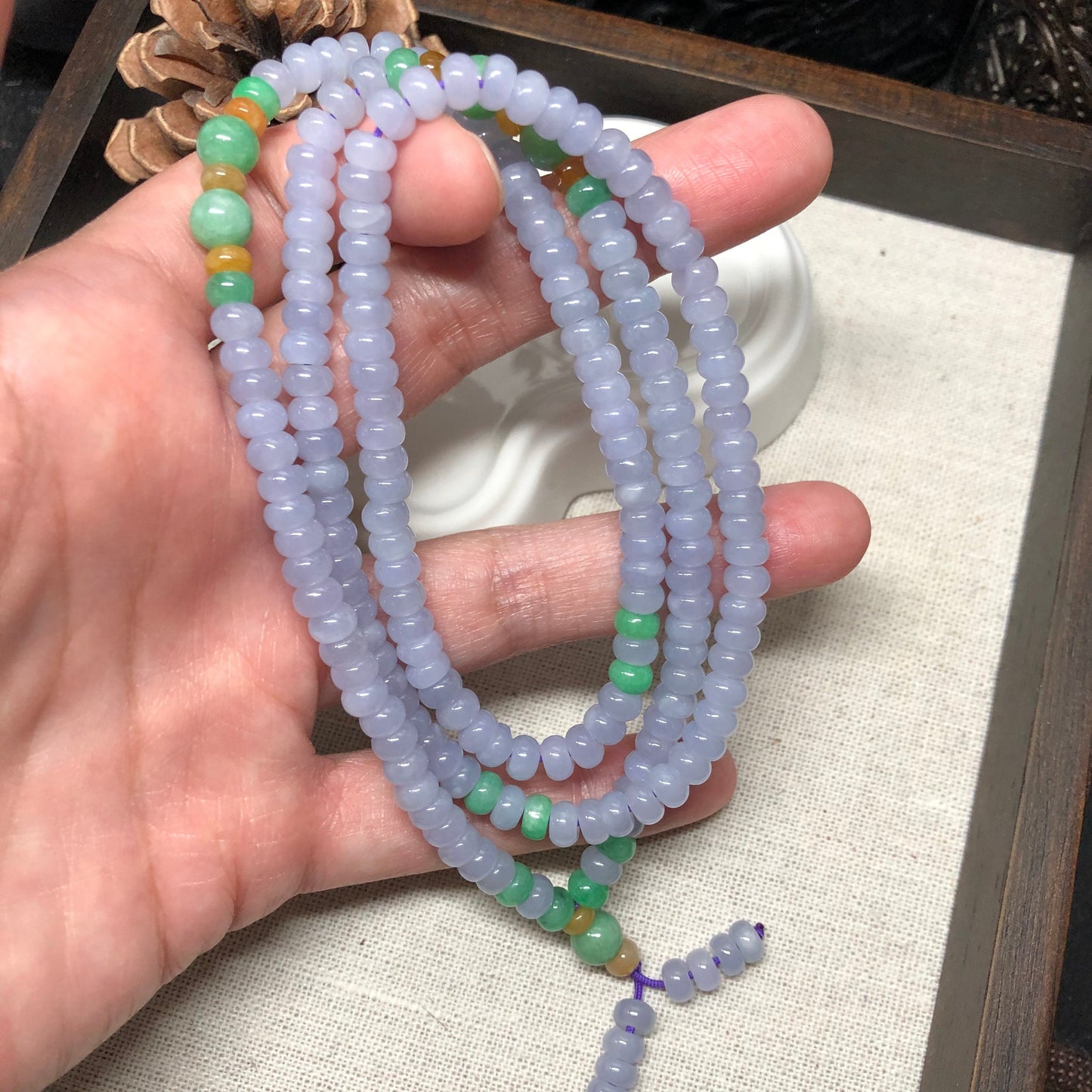 5.6 mm Grade A Dainty Icy Rich Lavender Bead Jadeite Jade Bracelet 225mm length