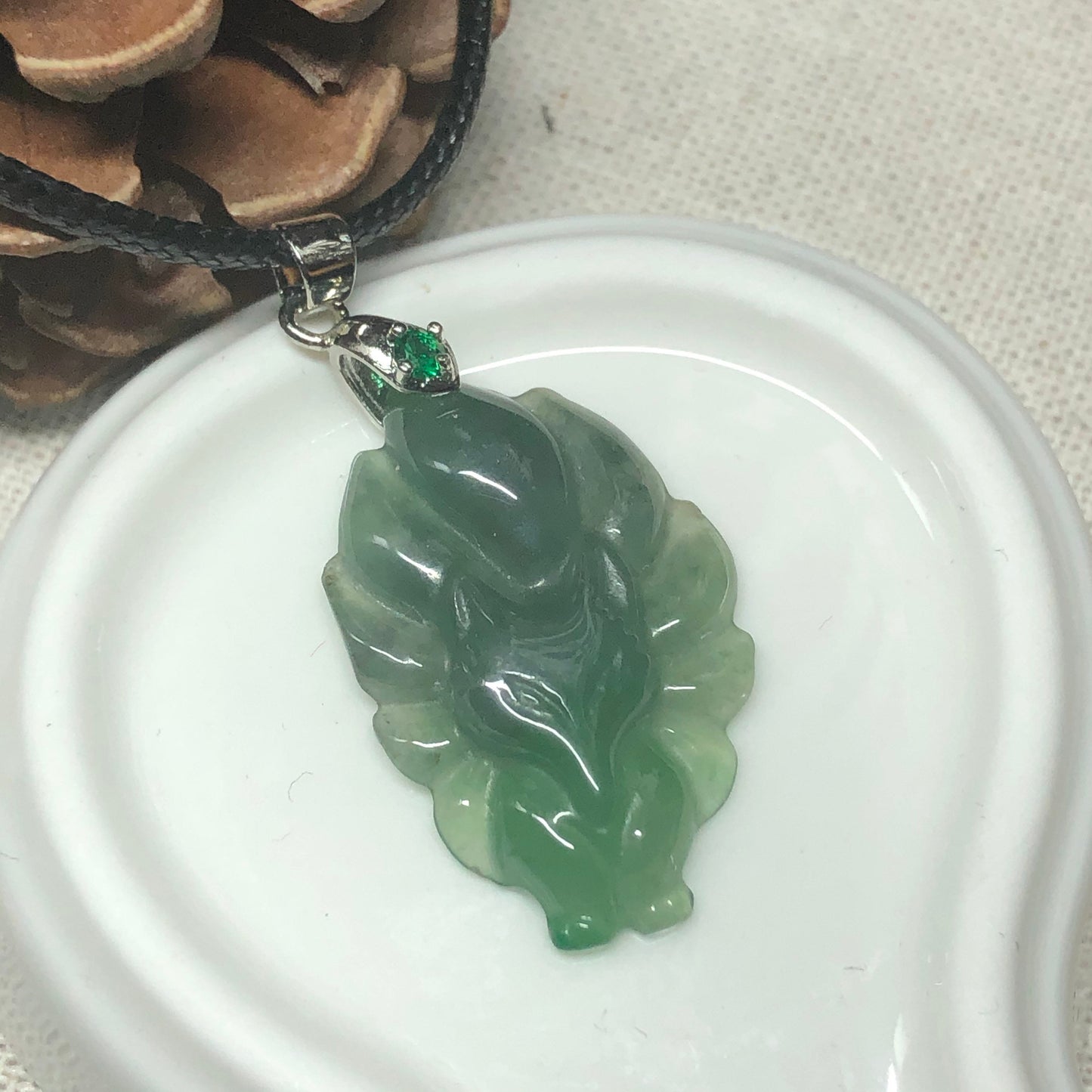 Certified Myanmar Grade A Carved Icy Green Foxtail Pendant with 925s buckle
