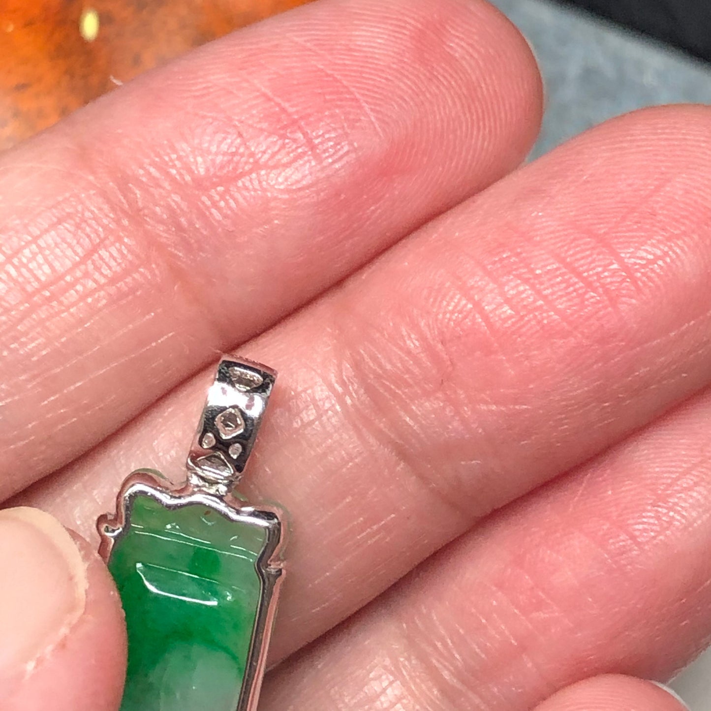 Certified Myanmar Grade A Yang Green Asian Carved Words Pendant