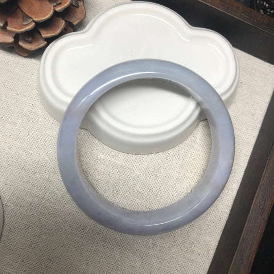 56 mm Grade A Myanmar Earthy Light Lavender Round D-Shaped Jadeite Jade Bangle