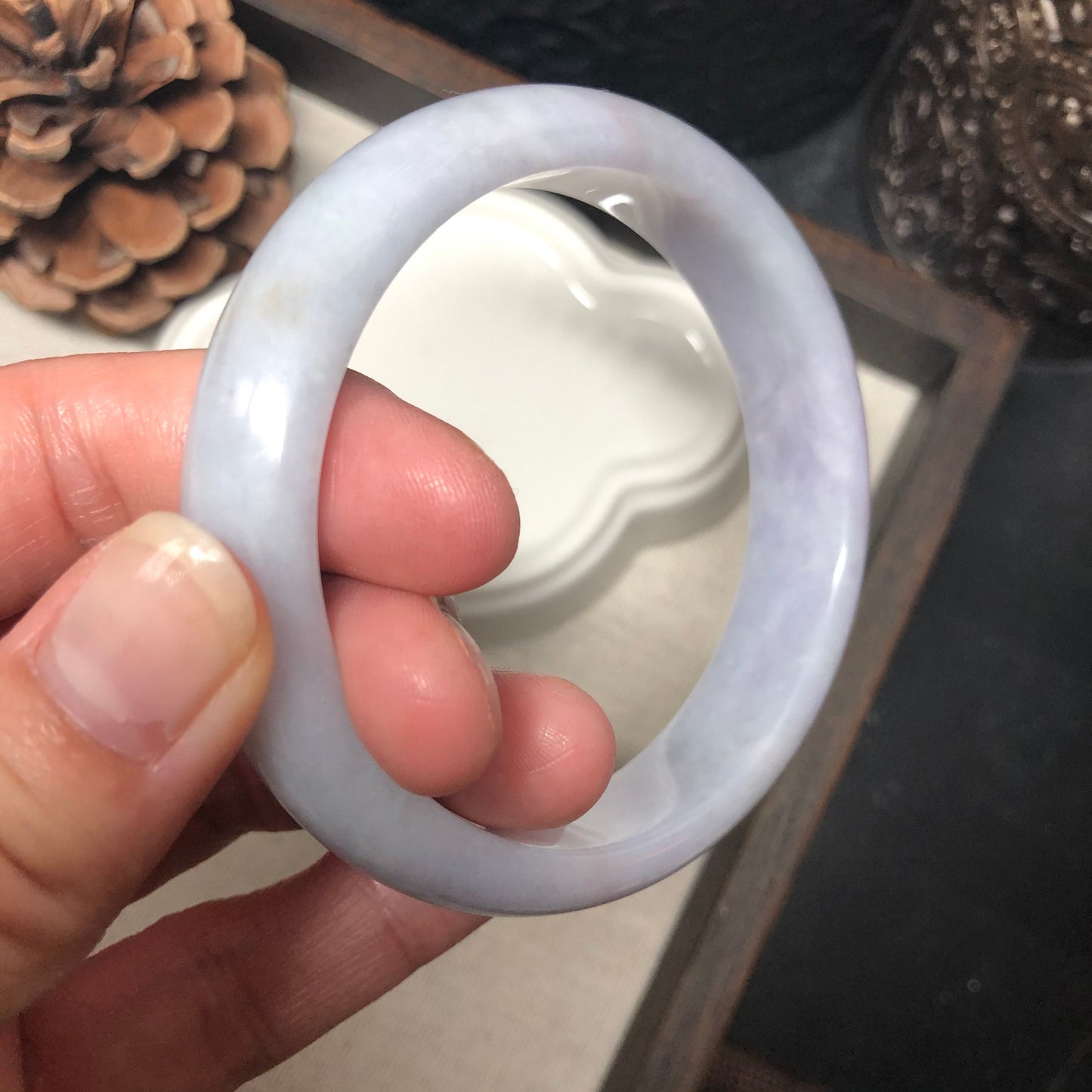 56 mm Grade A Myanmar Earthy Light Lavender Round D-Shaped Jadeite Jade Bangle