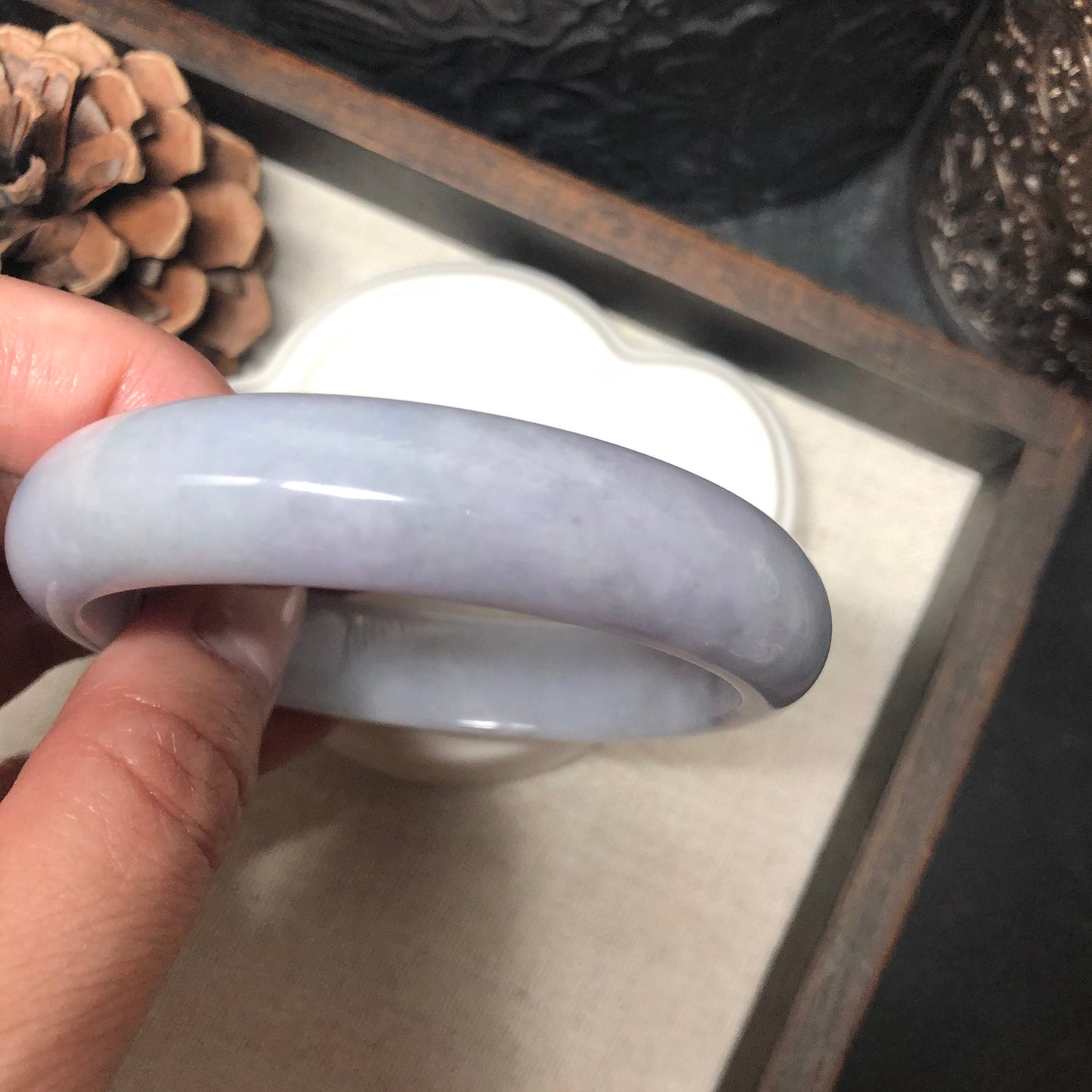 56 mm Grade A Myanmar Earthy Light Lavender Round D-Shaped Jadeite Jade Bangle