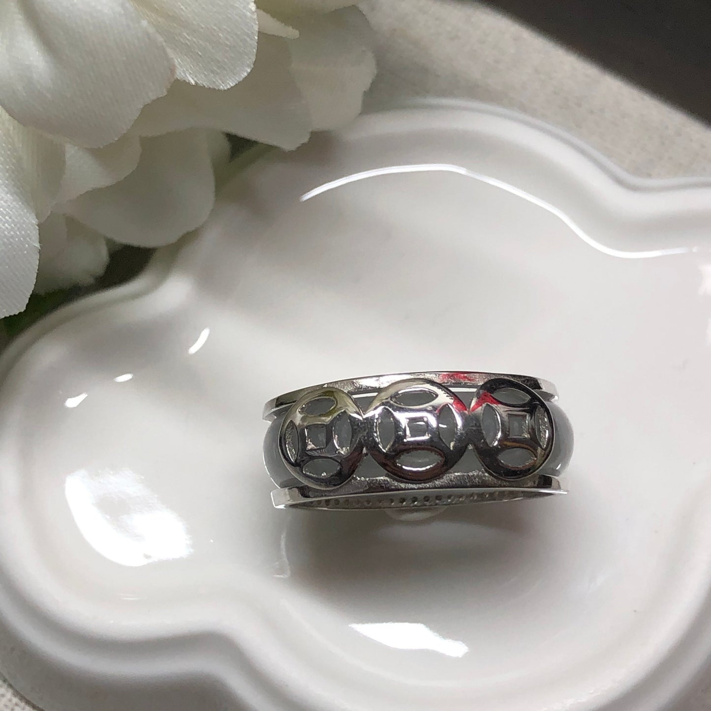 18.5 mm Grade A Wuji Jadeite Jade Ring Band with 925S Casing