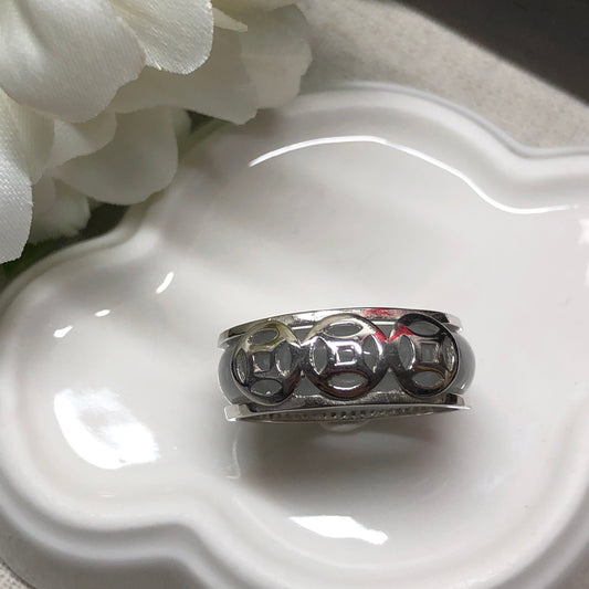 18.5 mm Grade A Wuji Jadeite Jade Ring Band with 925S Casing