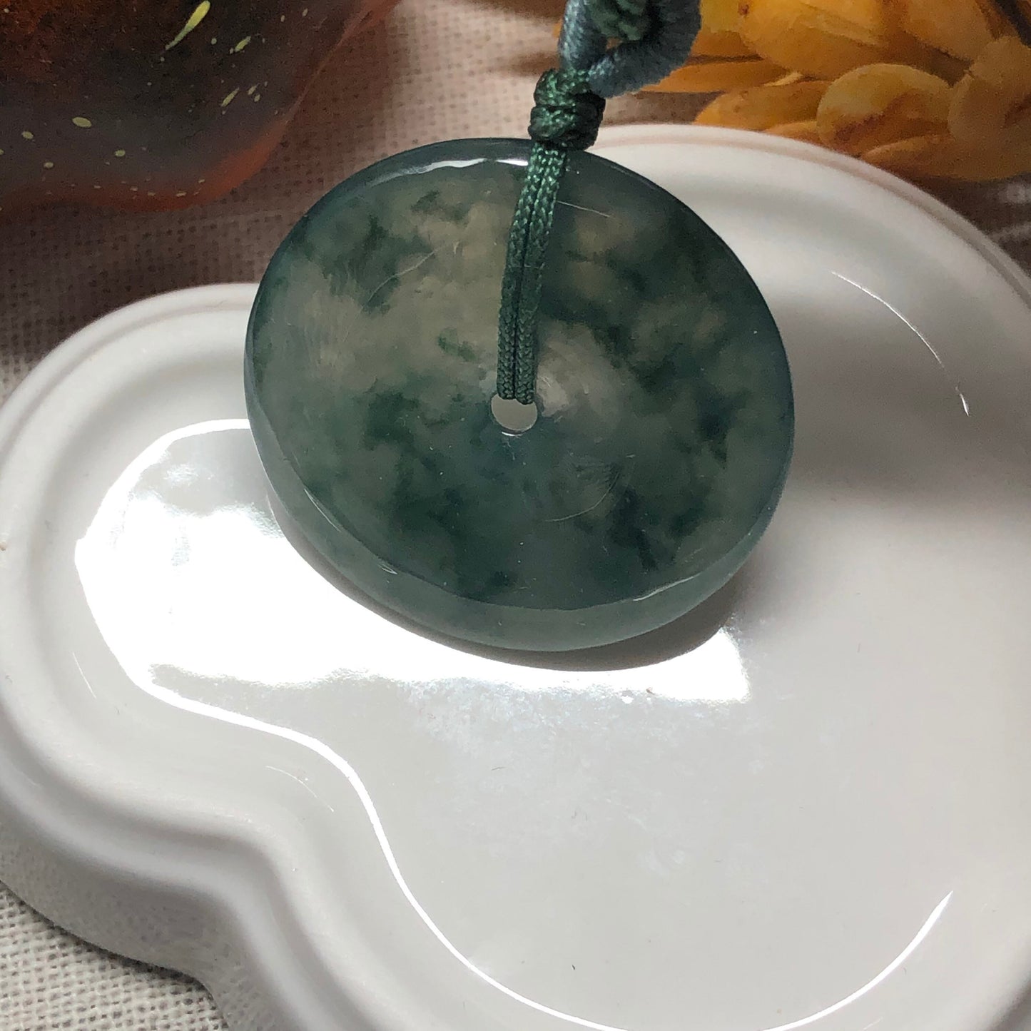 30.5 mm Certified Myanmar Grade A Icy Green Floating Flowers Jadeite Jade Peace Donut Pendant RARE