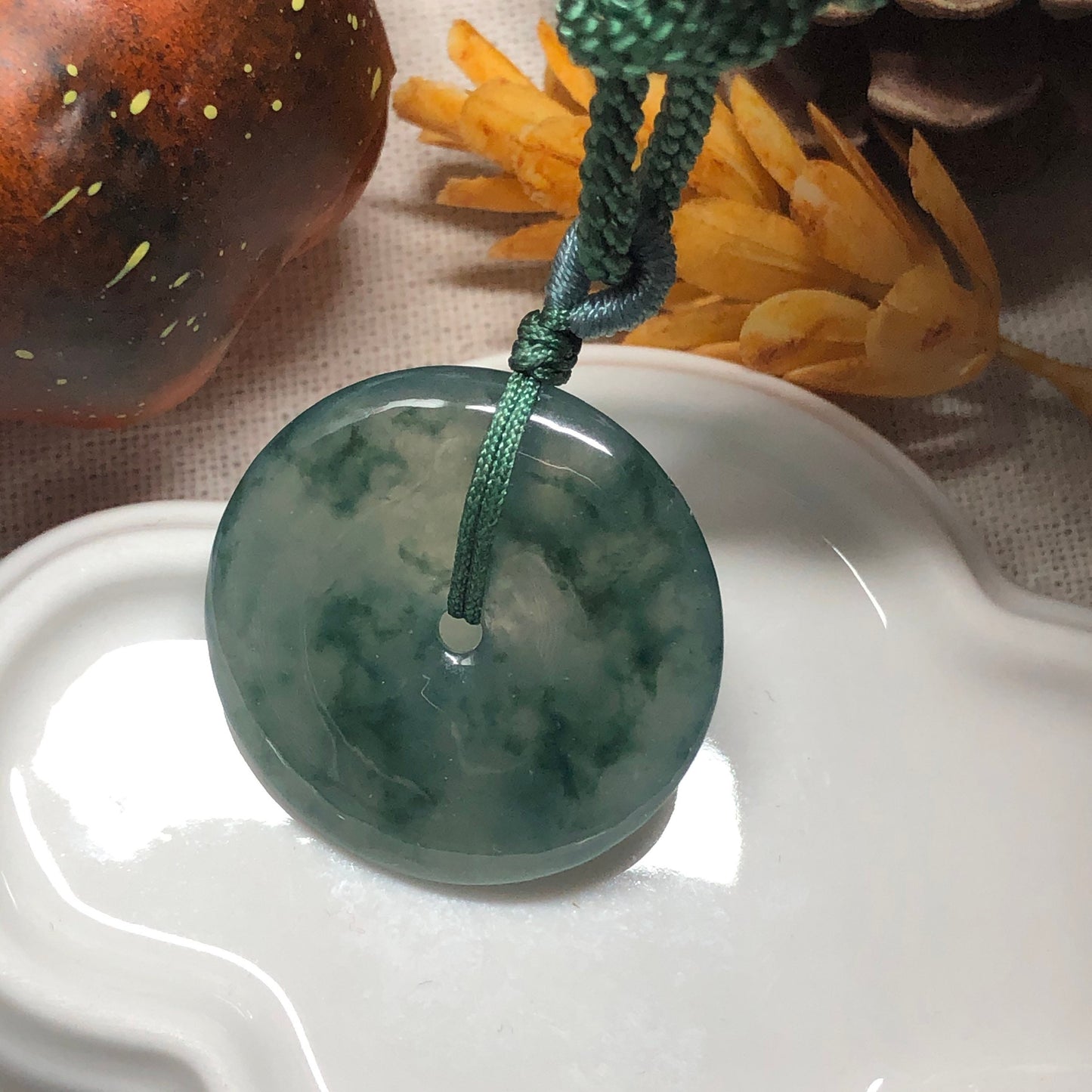 30.5 mm Certified Myanmar Grade A Icy Green Floating Flowers Jadeite Jade Peace Donut Pendant RARE