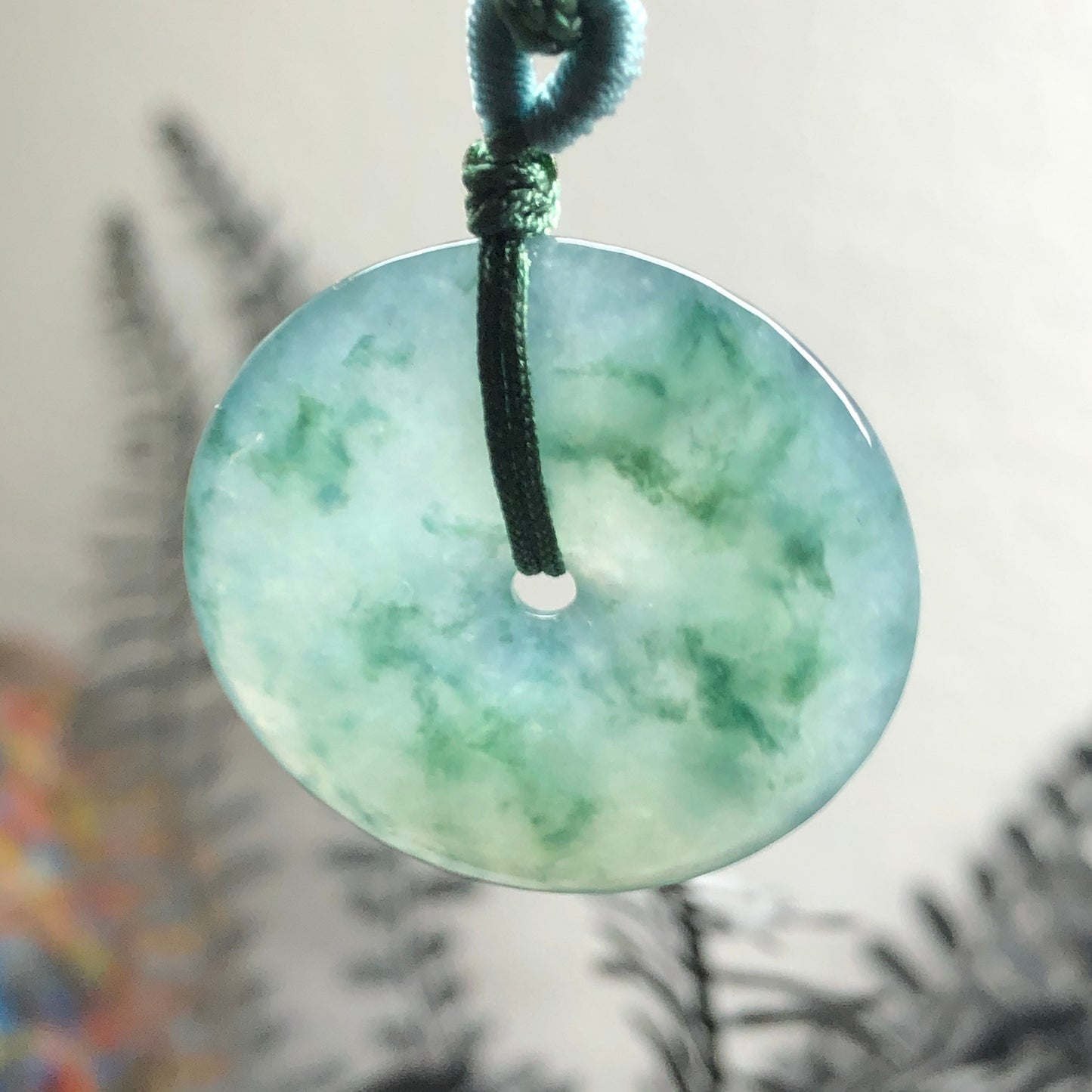 30.5 mm Certified Myanmar Grade A Icy Green Floating Flowers Jadeite Jade Peace Donut Pendant RARE