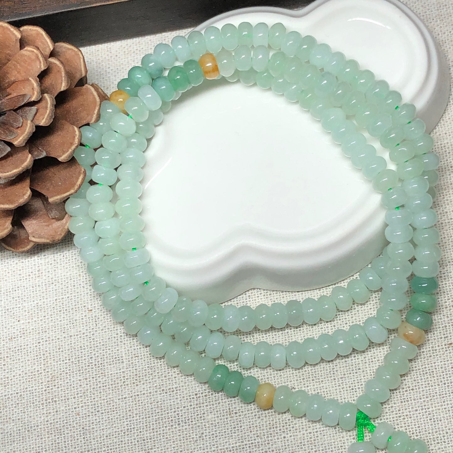 5.6 mm Grade A Icy Glutinous Light Green Jadeite Jade Flat Bead Bracelet