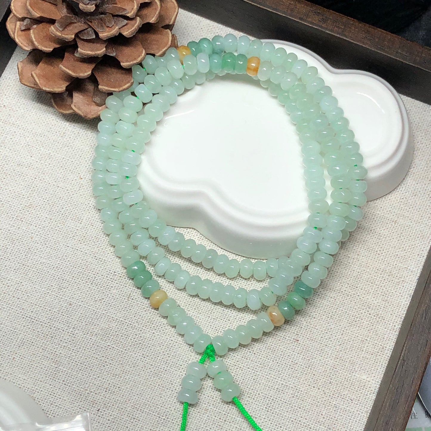 5.6 mm Grade A Icy Glutinous Light Green Jadeite Jade Flat Bead Bracelet