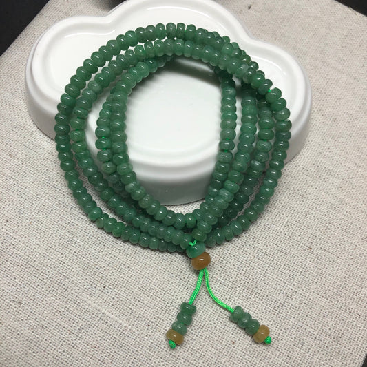 4.4 mm Grade A Mini Glutinous Green Jadeite Jade Flat Bead Bracelet 4.4 mm x 12 inches long