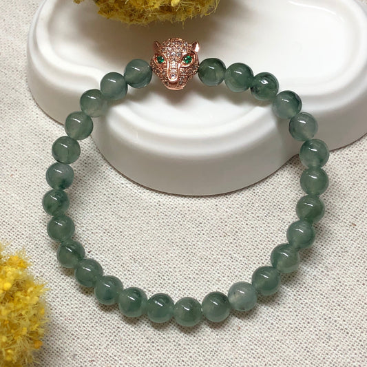 6.6 mm Grade A Icy Green Bead Bracelet Panther 6.6 mm x 27 bead bracelet