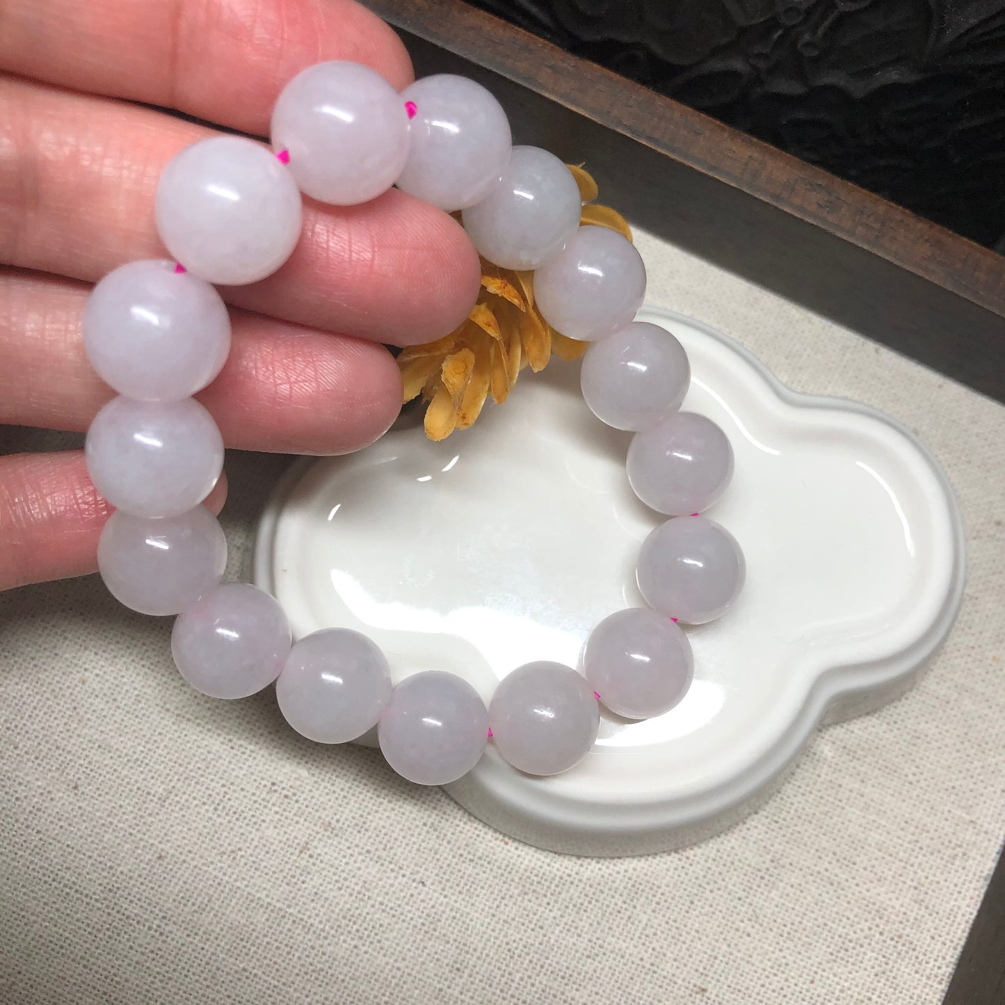 12.3 mm Grade A Icy Light Pink Jade Jadeite Bracelet 12.3 mm x 16 bead bracelet