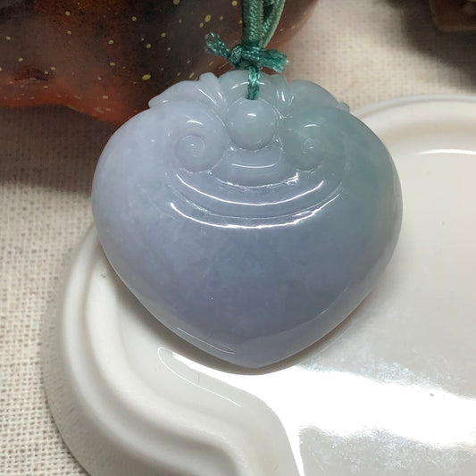 32.4 mm Certified Myanmar Grade A Lavender Blue Green Carved Ruyi Pendant with neck rope tie