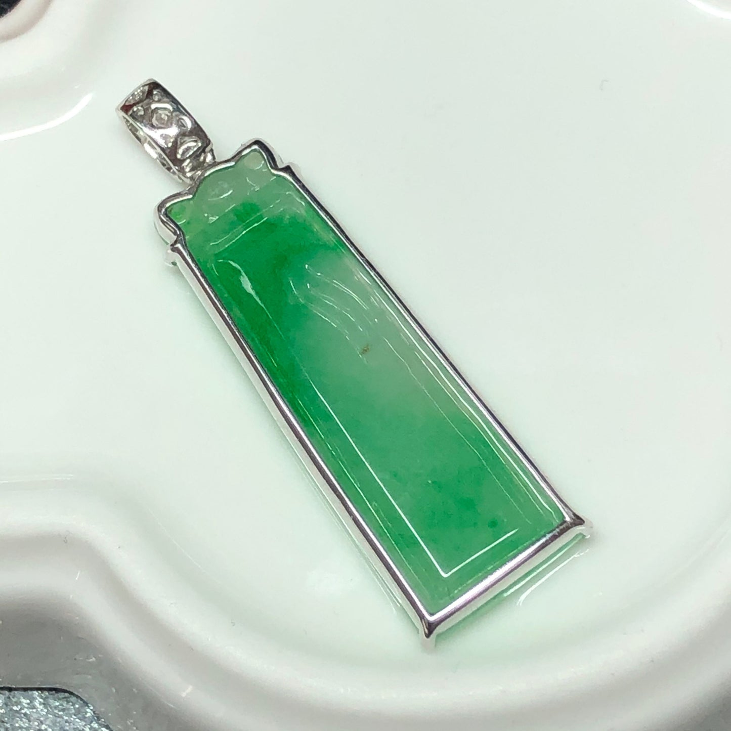 Certified Myanmar Grade A Yang Green Asian Carved Words Pendant