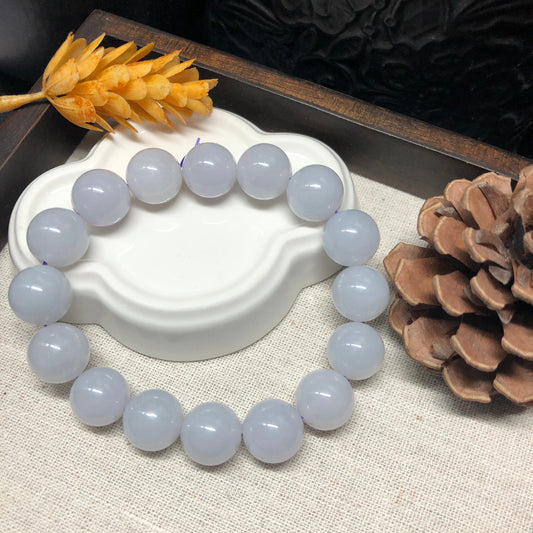 13.6 mm Grade A Big Icy Glutinous Light Lavender Jadeite Jade Bead Bracelet 16 pcs.