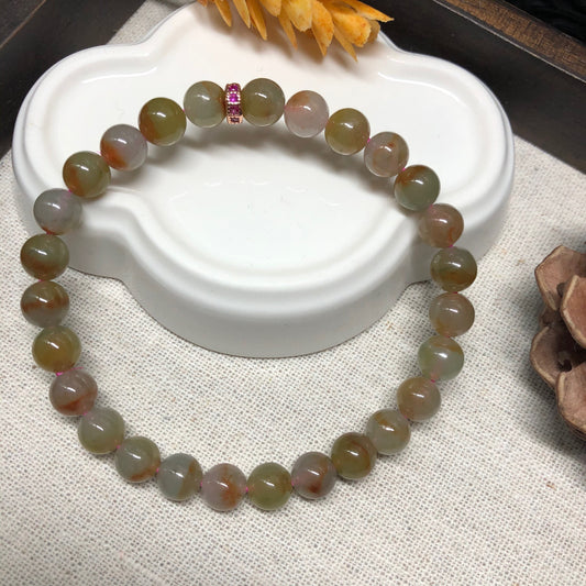 7.2 mm Grade A Icy Glutinous Earthy Gradient Tones Jadeite Jade Bead Bracelet 27 pcs.