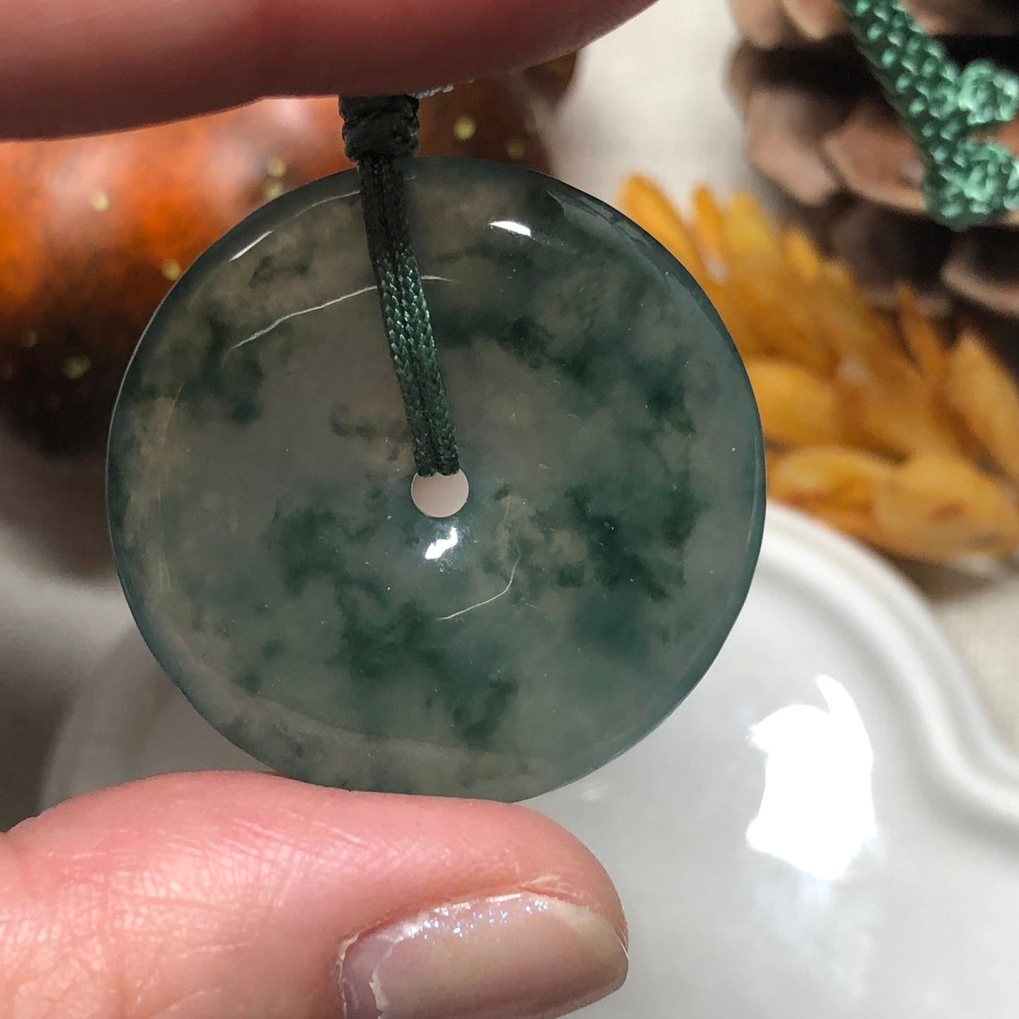 30.5 mm Certified Myanmar Grade A Icy Green Floating Flowers Jadeite Jade Peace Donut Pendant RARE